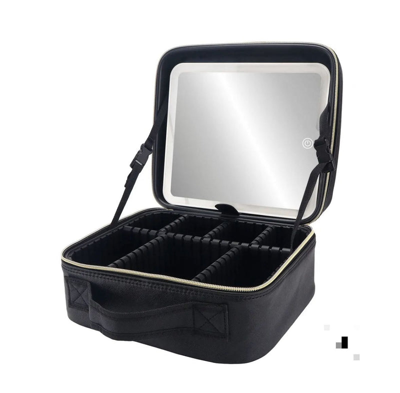 Bolsa de Maquiagem Portátil com Espelho e Luz LED