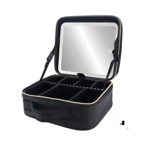 Bolsa de Maquiagem Portátil com Espelho e Luz LED