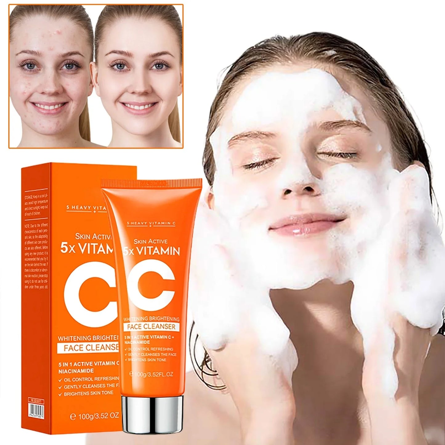 Gel de limpeza facial iluminador e purificante com 5 vitaminas C – 100 ml