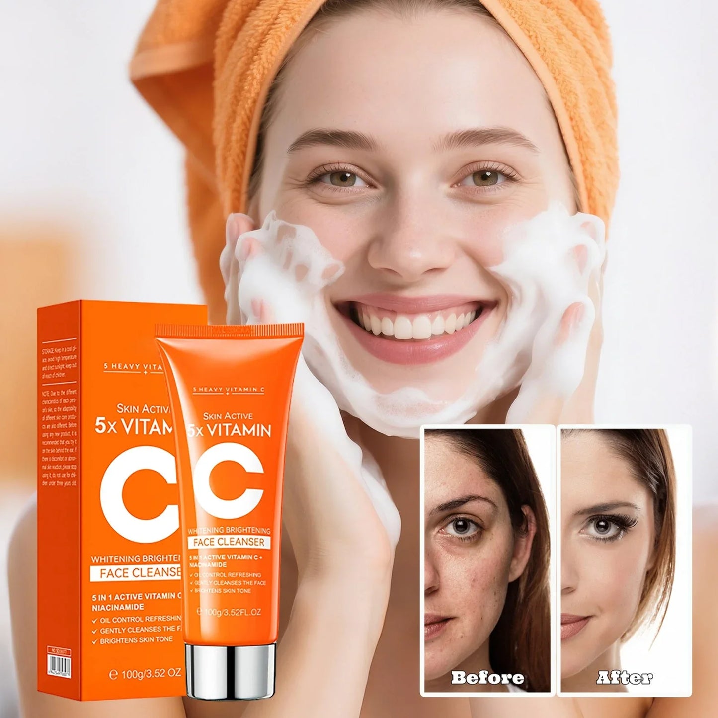 Gel de limpeza facial iluminador e purificante com 5 vitaminas C – 100 ml